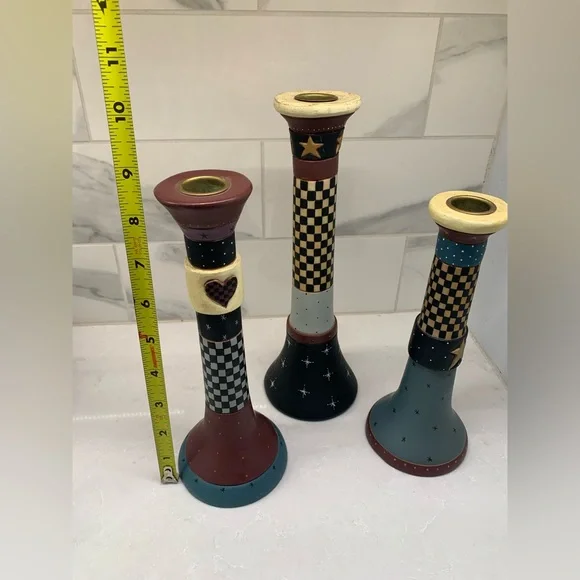 Vintage Williraye Studio Colorful Checkered American Candle Holders - Picture 9 of 9